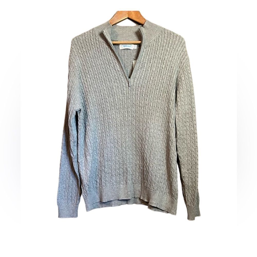 ‎NWT! National grey cable knit 1/4 zip sweater